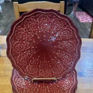 Pioneer Woman LACE CLARET Salad Plates 8.5" Textured Set of 4